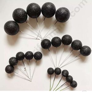 Cake Decor Black Glitter Faux Ball Toppers For Cake and Cupcake Decoration - (20pcs Pack)