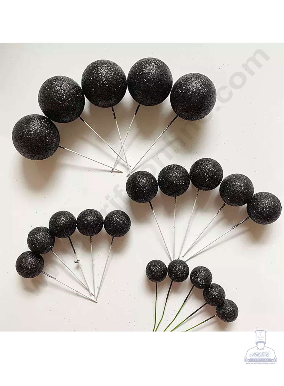 Cake Decor Black Glitter Faux Ball Toppers For Cake and Cupcake Decoration - (20pcs Pack)