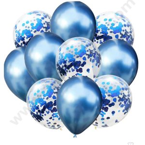 Cake Decor™ Blue Balloons with Confetti Balloons Set ( Pack of 10 Pcs )