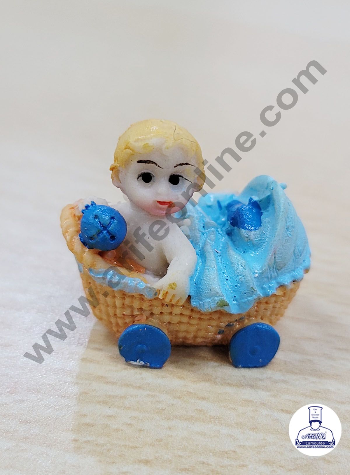 Cake Decor Ceramic Mini Baby Topper for Cake and Cupcake Decoration – Blue Basket Cart Baby Boy