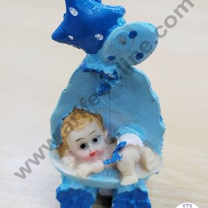Cake Decor Ceramic Mini Baby Topper for Cake and Cupcake Decoration β Blue Cart Baby Boy