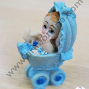 Cake Decor Ceramic Mini Baby Topper for Cake and Cupcake Decoration β Blue Cradle Baby Boy
