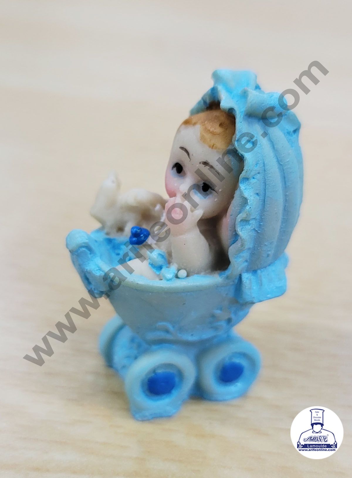 Cake Decor Ceramic Mini Baby Topper for Cake and Cupcake Decoration – Blue Cradle Baby Boy
