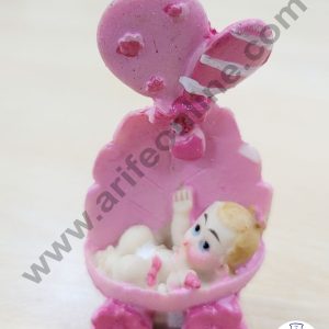 Cake Decor Ceramic Mini Baby Topper for Cake and Cupcake Decoration β Pink Cart Baby Girl