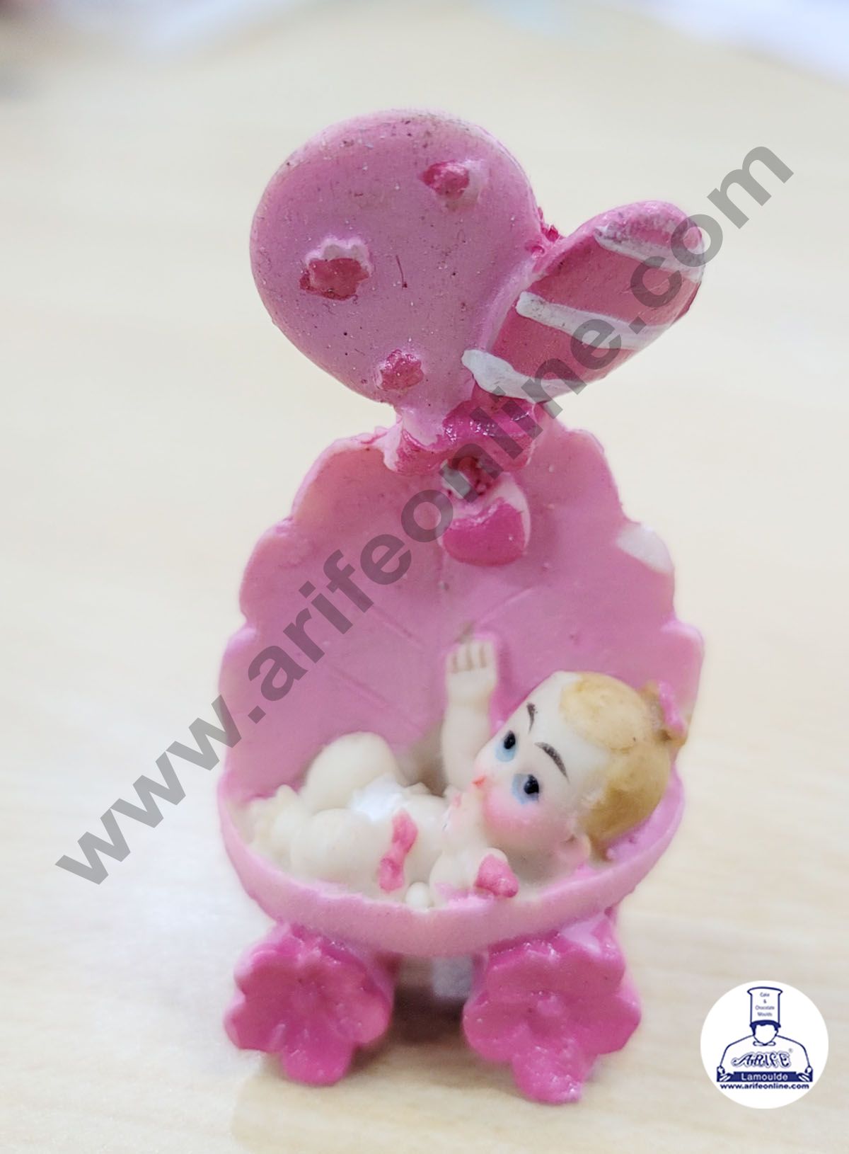 Cake Decor Ceramic Mini Baby Topper for Cake and Cupcake Decoration β Pink Cart Baby Girl