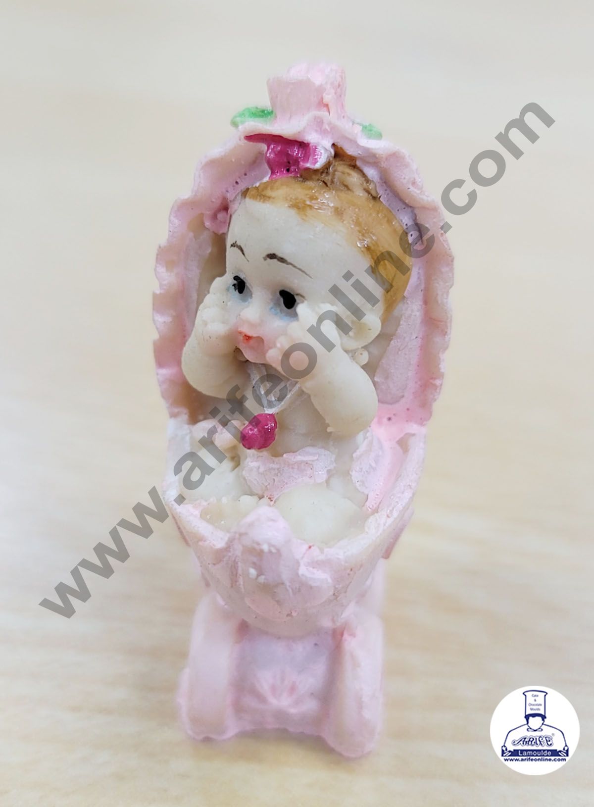 Cake Decor Ceramic Mini Baby Topper for Cake and Cupcake Decoration – Pink Cradle Baby Girl