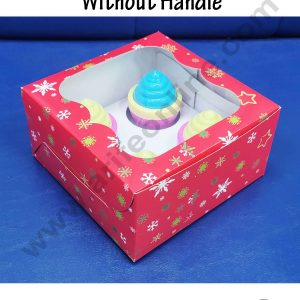 CAKE DECORβ’ Christmas Theme 4 Cavity Cupcake Boxes Clear Window Without Handle, Cupcake Carriers - Christmas Theme 4 ( 10 Pcs Pack )