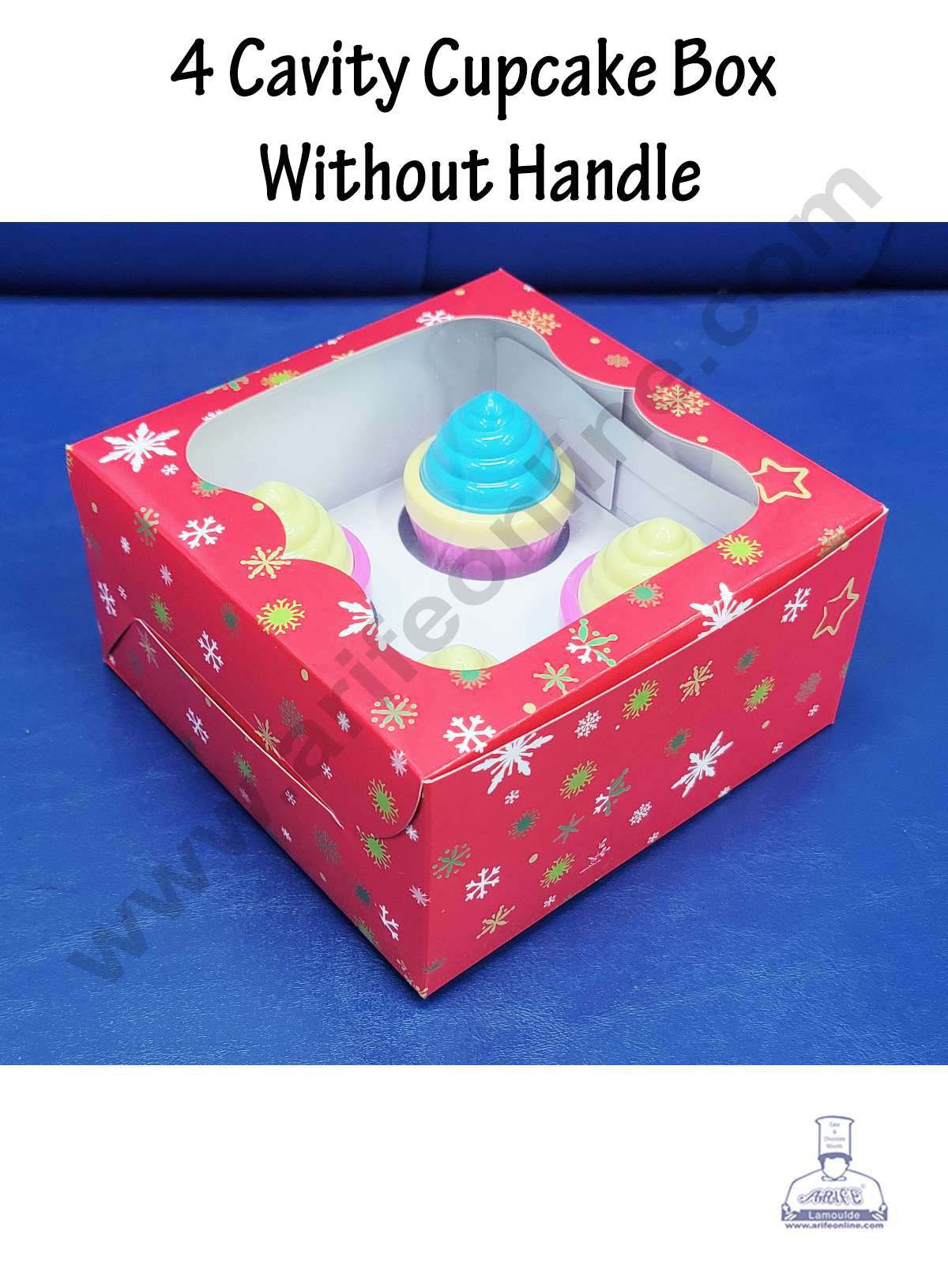 CAKE DECORβ’ Christmas Theme 4 Cavity Cupcake Boxes Clear Window Without Handle, Cupcake Carriers - Christmas Theme 4 ( 10 Pcs Pack )