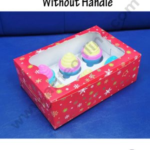 CAKE DECORβ’ Christmas Theme 6 Cavity Cupcake Boxes Clear Window Without Handle, Cupcake Carriers β Christmas Theme 4 ( 10 Pcs Pack )