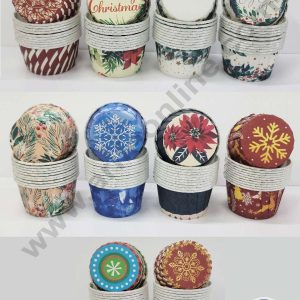 Cake Decor Christmas Theme Medium Direct Bake-able Paper Muffin Cupcake Liners Random 50 Pcs Pack ( Single/Assorted Color/Prints )