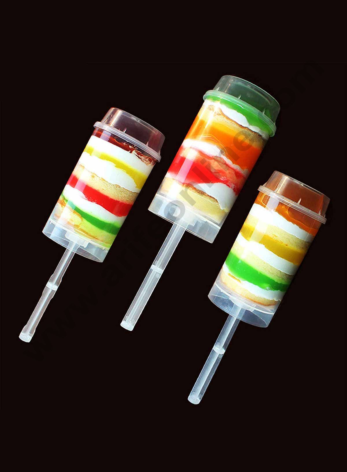 Cake Decor Clear Push-Up Cake Pop Shooter Push Pops Plastic Containers with Lids & Sticks, Pack of 6