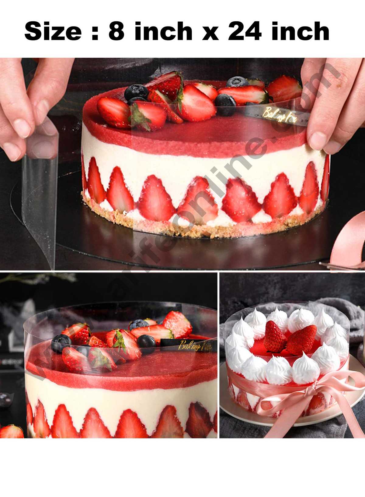 Cake Decor Collars Acetate Sheet Clear Cake Pull Me Cake Strips Transparent Chocolate Mousse Collar Surrounding Edge Decorating (24 x 8 Inch)
