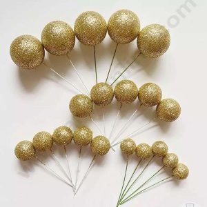 Cake Decor Gold Glitter Faux Ball Toppers For Cake and Cupcake Decoration - (20pcs Pack)