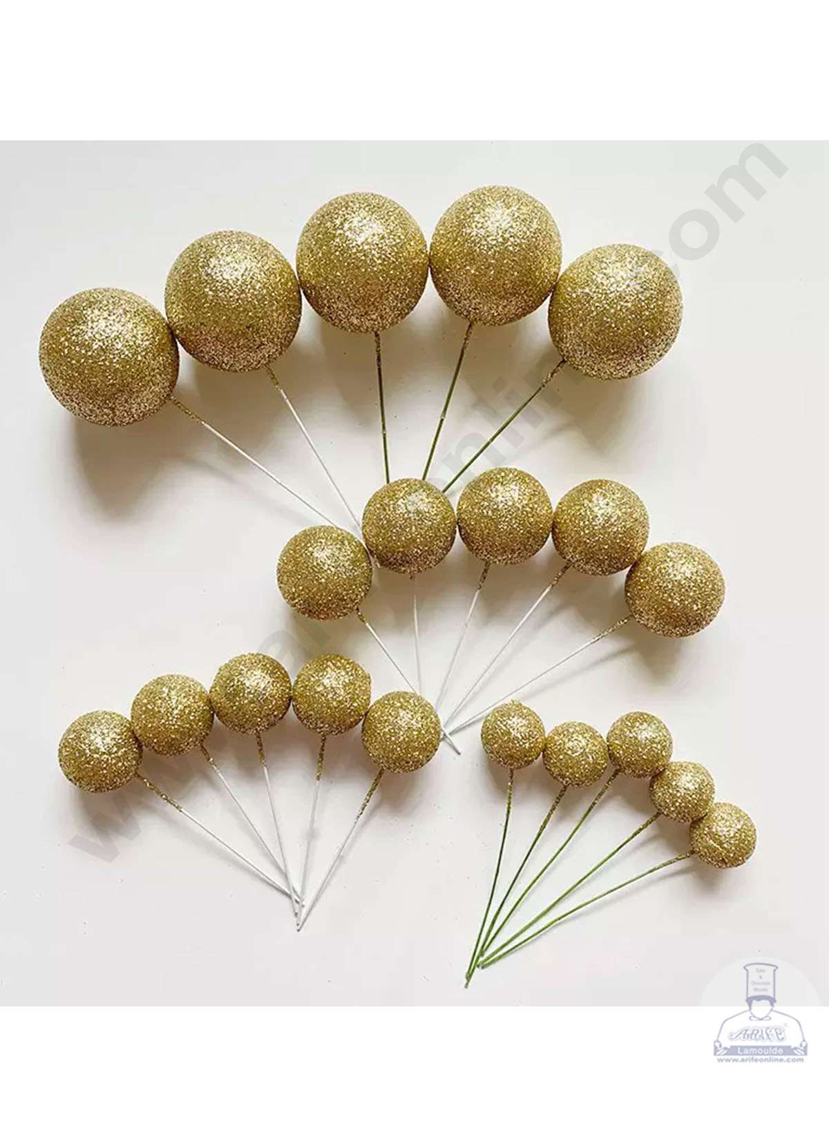 Cake Decor Gold Glitter Faux Ball Toppers For Cake and Cupcake Decoration - (20pcs Pack)