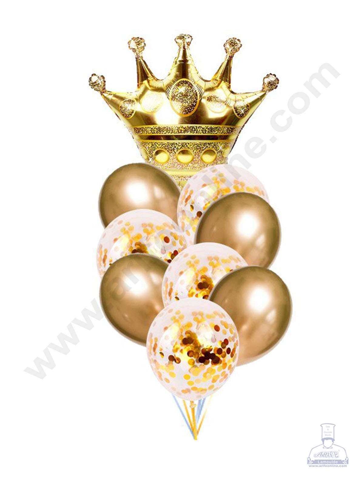 Cake Decorβ’ Golden Crown Shape Foil Balloons , Golden Balloons with Golden Colored Pre-filled Confetti Balloons ( Pack of 10 Pcs )