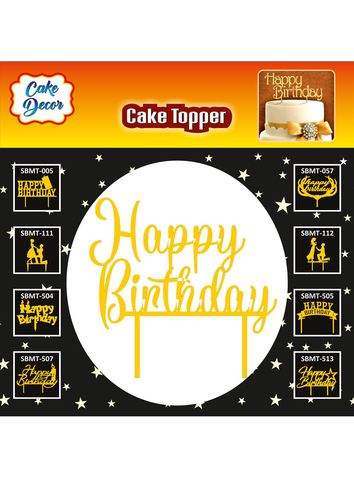 Cake Decor Golden Mirror Finishing Acrylic Cake Topper Happy Birthday SBMT-14