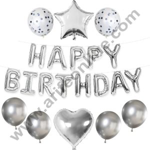 Cake Decor HAPPY BIRTHDAY Foil Banners with Star Foil Balloons and Silver Confetti Balloons Set For Party Balloon Decoration (Pack of 21 pc )
