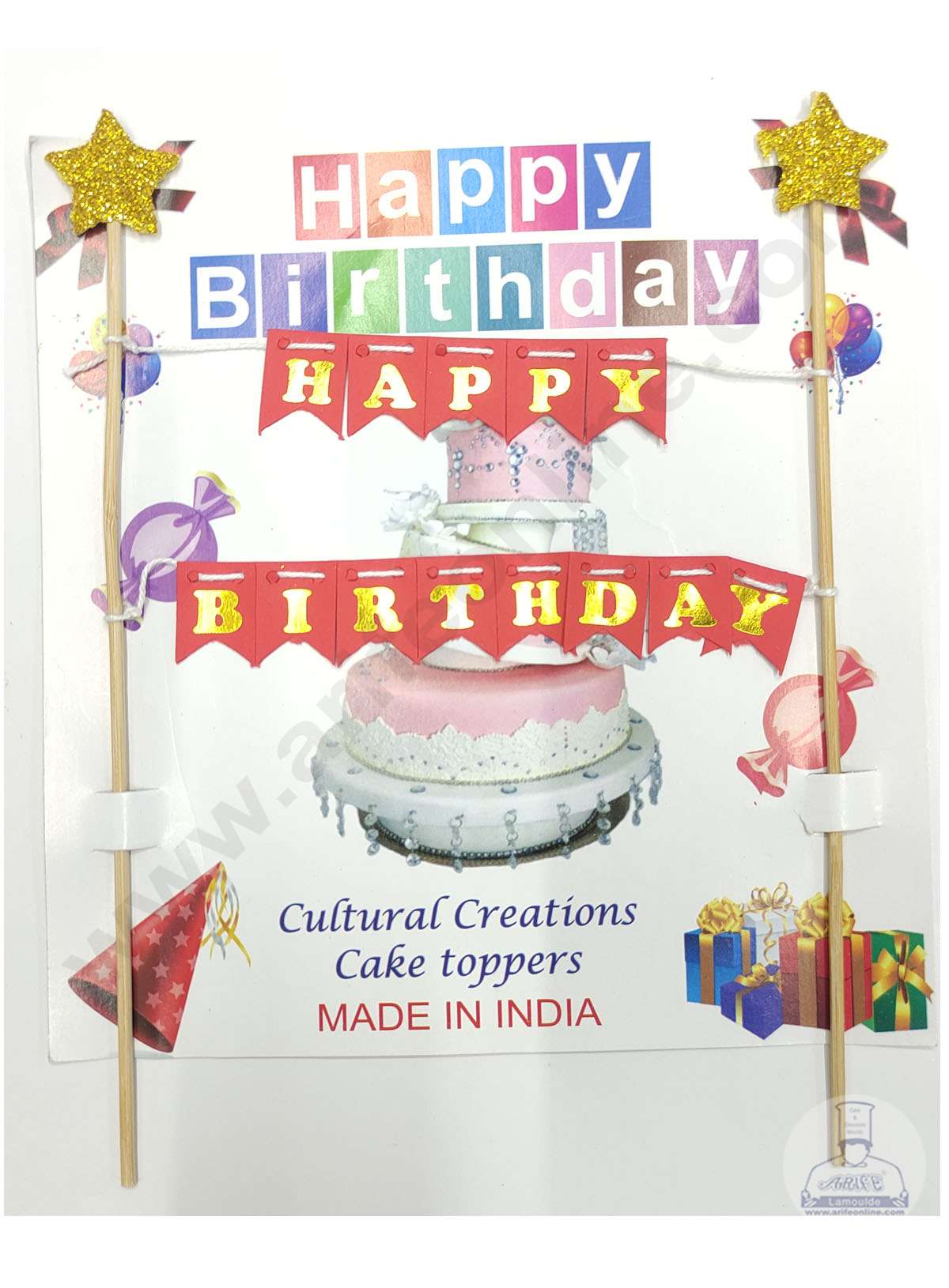 Cake Decorβ’ Happy Birthday Hanging Paper Topper - Red (SBMT-TP-034)