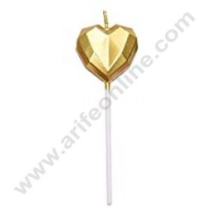Cake Decor Heart Theme Candle for Party Decoration for Cake and Cupcake - Gold - Set of 1 Pc