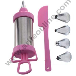 Cake Decor Cake Icing Pastry Decorator Plastic Stainless Steel Milker Piping Syringe with 4 Nozzles and 1 Spatula