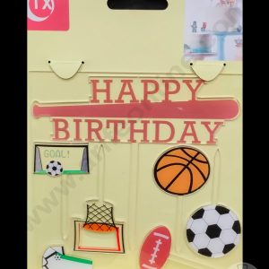 Cake Decor Imported Mirror Acrylic Cake and Cupcake Topper - 7 pcs Happy Birthday Football and Basketball Theme (SBMT-5043)