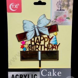 Cake Decor Imported Mirror Acrylic Cake Topper - Happy Birthday Bows (SBMT-5037)