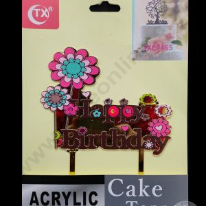 Cake Decor Imported Mirror Acrylic Cake Topper - Happy Birthday Flowers (SBMT-5031)