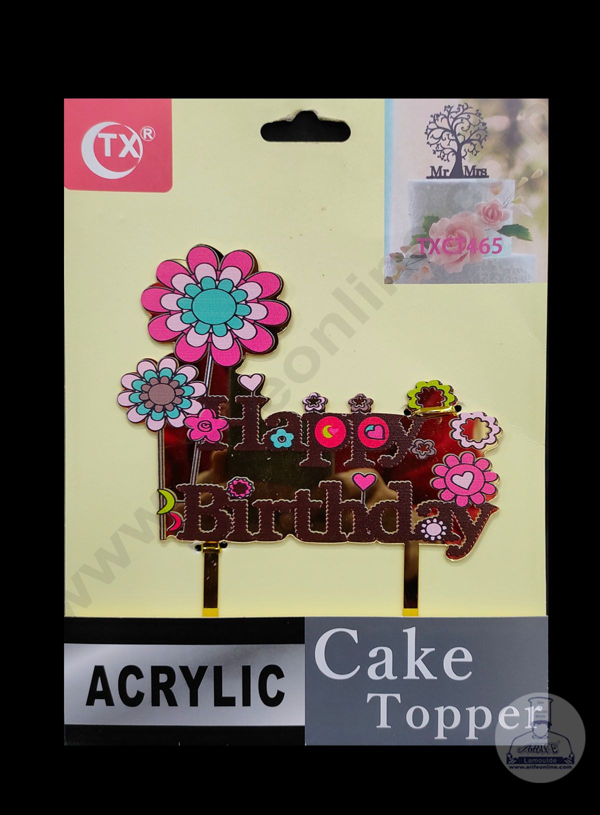 Cake Decor Imported Mirror Acrylic Cake Topper - Happy Birthday Flowers (SBMT-5031)