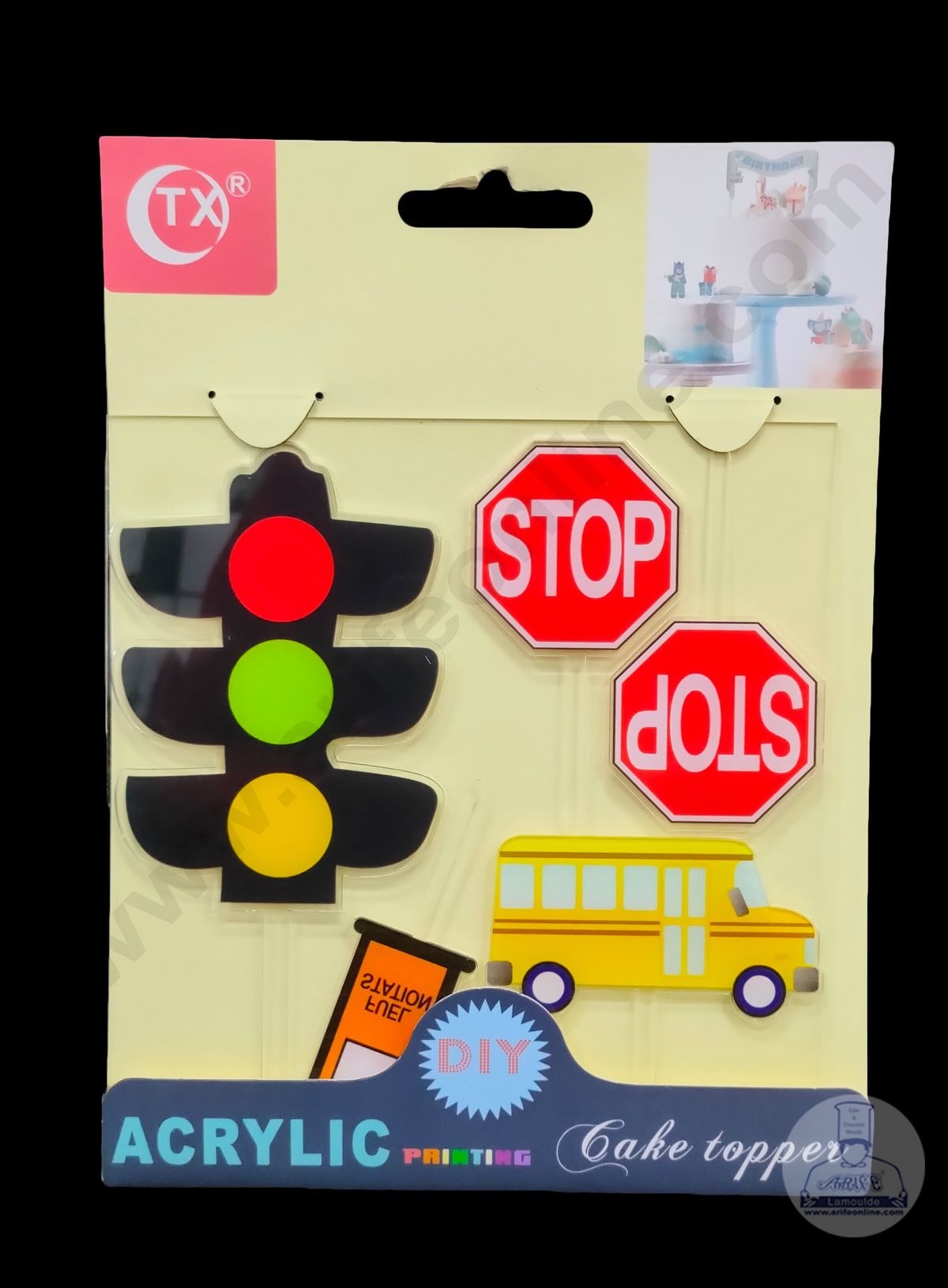 Cake Decor Imported Mirror Acrylic Cake and Cupcake Topper - 5 pcs Happy Birthday Traffic Signals Theme (SBMT-5044)