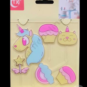 Cake Decor Imported Mirror Acrylic Cake and Cupcake Topper - 6 pcs Happy Birthday Unicorn Theme (SBMT-5048)