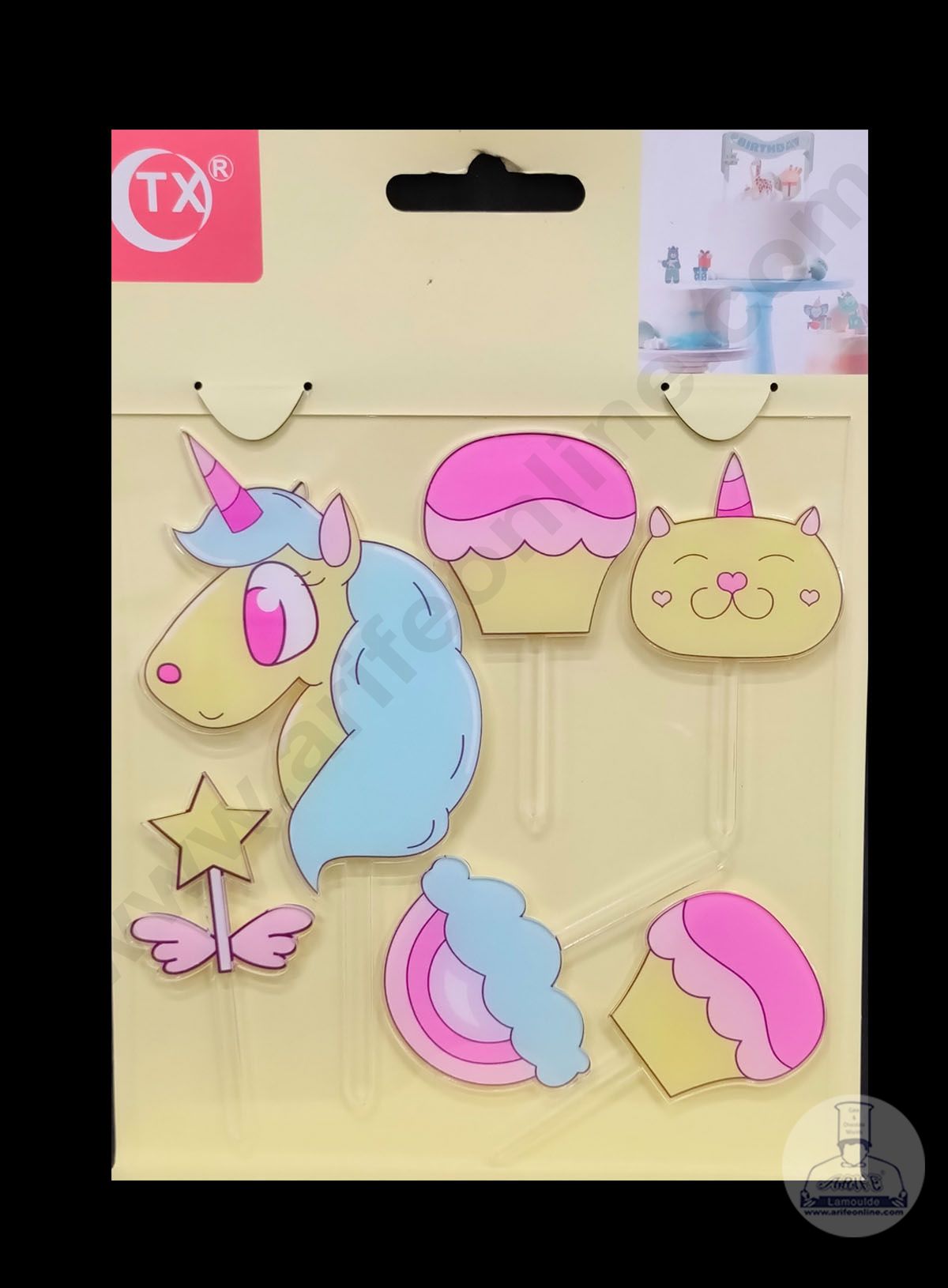 Cake Decor Imported Mirror Acrylic Cake and Cupcake Topper - 6 pcs Happy Birthday Unicorn Theme (SBMT-5048)