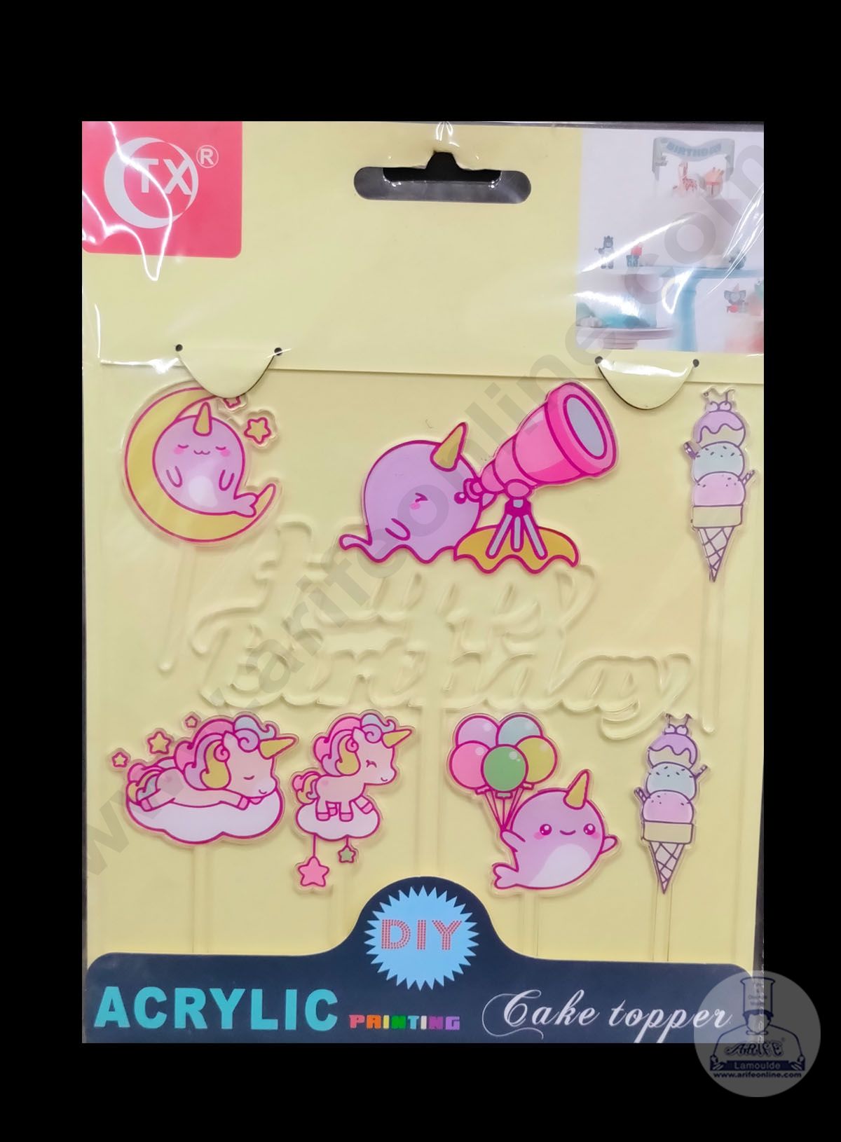 Cake Decor Imported Mirror Acrylic Cake and Cupcake Topper - 7 pcs Happy Birthday Small Unicorn Theme (SBMT-5047)