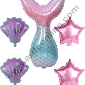 Cake Decor Mermaid Tail Foil with Star and Shell Foil Balloons Set For Party Balloon Decoration (Pack of 5 pc )