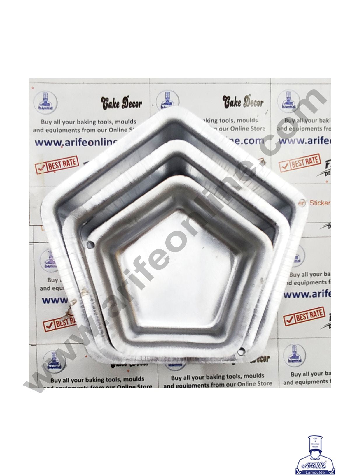 Cake Decor Mini Pentagon Shape Aluminum 3 in 1 Cake Mould ( Set of 3 )