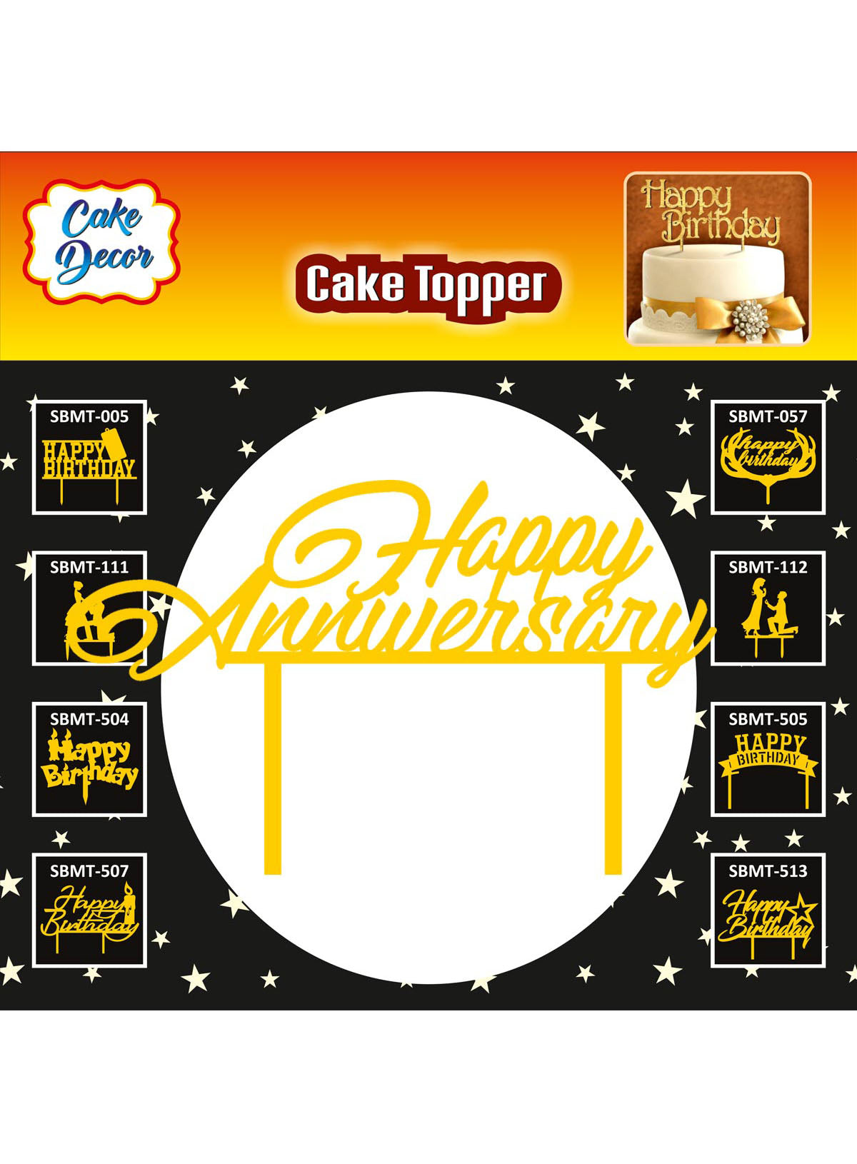 Cake Decor Mirror Finishing Acrylic Cake Topper Happy Anniversary SBMT-828