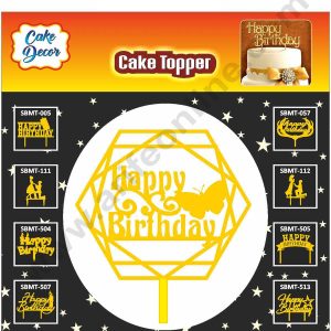 Cake Decor Mirror Finishing Acrylic Cake Topper Happy Birthday Diamond with Butterfly SBMT-813