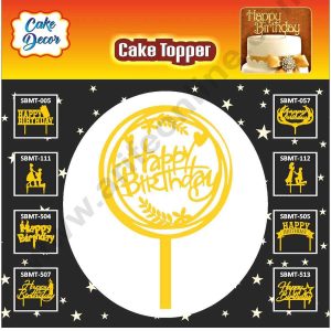 Cake Decor Mirror Finishing Acrylic Cake Topper Happy Birthday Round Heart and Leaf (SBMT-821)