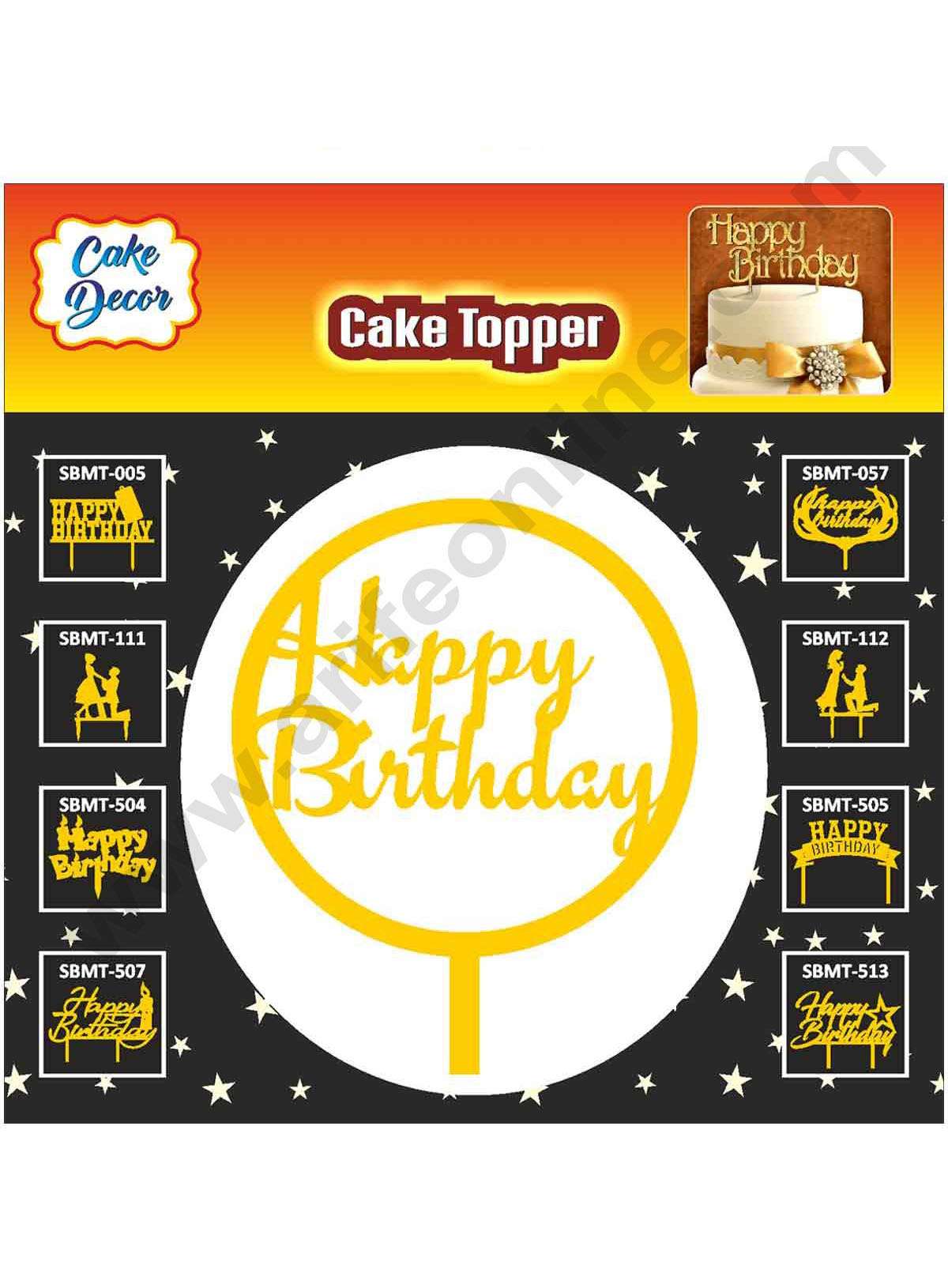 Cake Decor Mirror Finishing Acrylic Cake Topper Happy Birthday Round (SBMT-807)