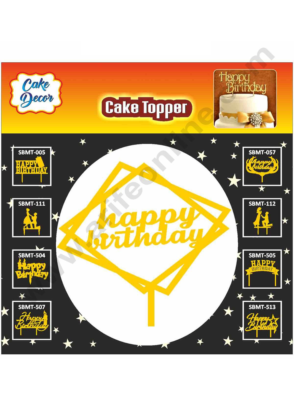 Cake Decor Mirror Finishing Acrylic Cake Topper Happy Birthday Square SBMT-811