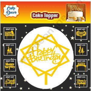 Cake Decor Mirror Finishing Acrylic Cake Topper Happy Birthday Square with Star SBMT-814