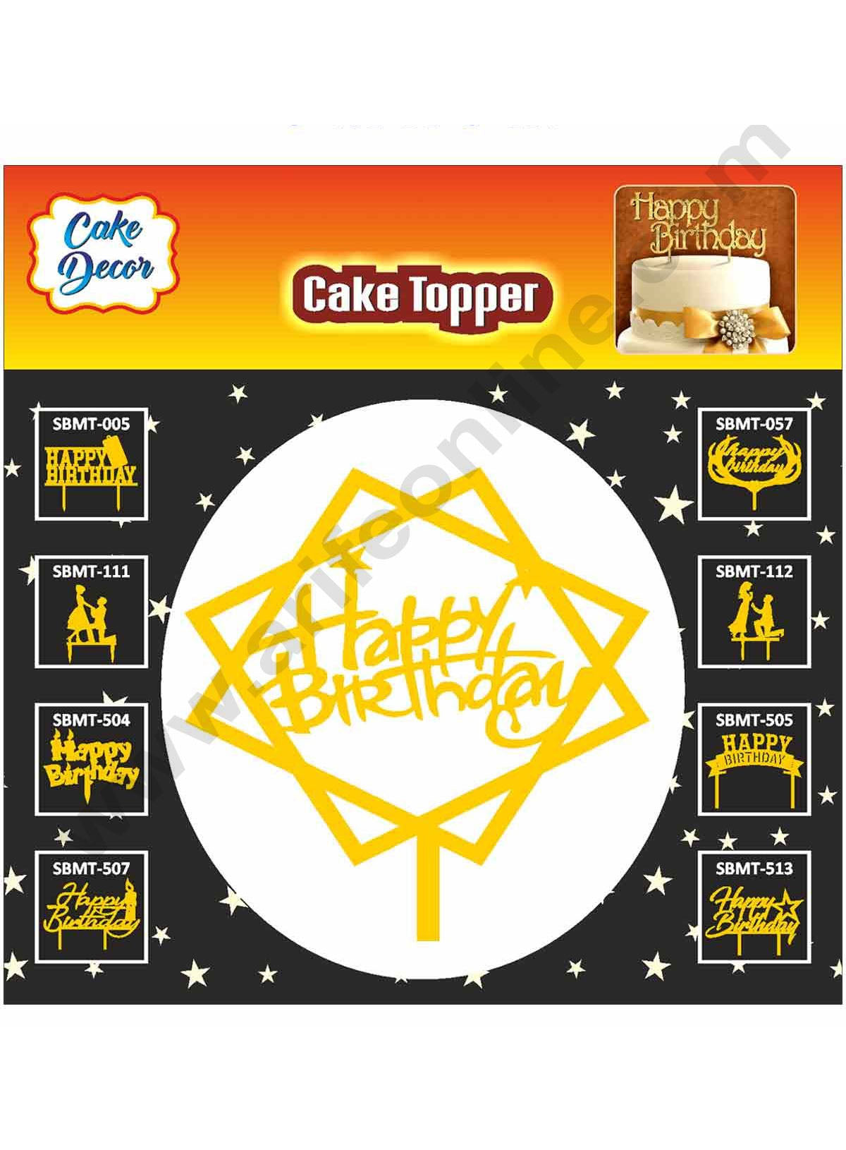 Cake Decor Mirror Finishing Acrylic Cake Topper Happy Birthday Square with Star SBMT-814