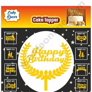 Cake Decor Mirror Finishing Acrylic Cake Topper Happy Birthday and Leaf