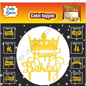 Cake Decor Mirror Finishing Acrylic Cake Topper Happy Birthday with Crown SBMT-826