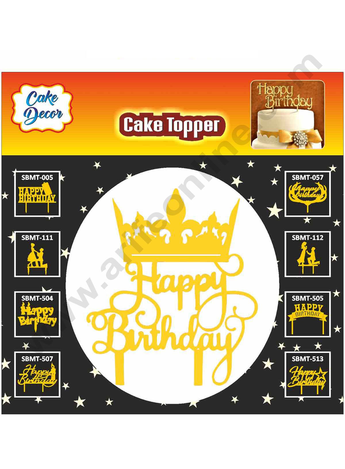 Cake Decor Mirror Finishing Acrylic Cake Topper Happy Birthday with Crown SBMT-826