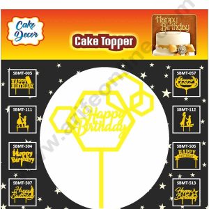 Cake Decor Mirror Finishing Acrylic Cake Topper Happy Birthday with Hexagon