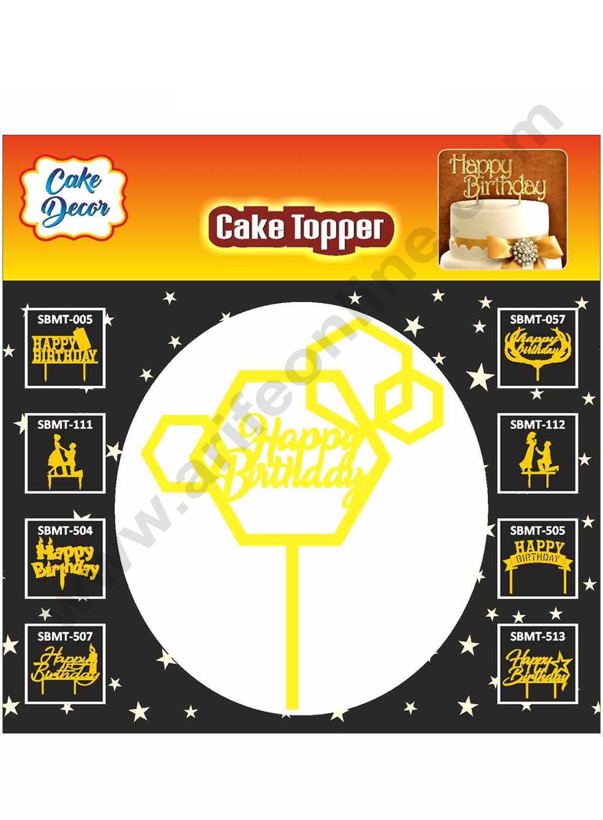 Cake Decor Mirror Finishing Acrylic Cake Topper Happy Birthday with Hexagon
