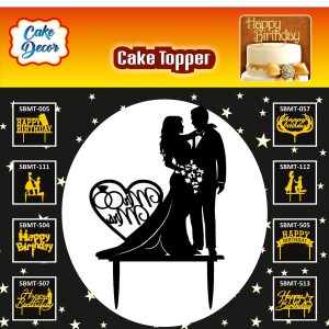 Cake Decor Mirror Shimmer Shining Acrylic Cake Topper Black Heart Mr. and Mrs. with Couple