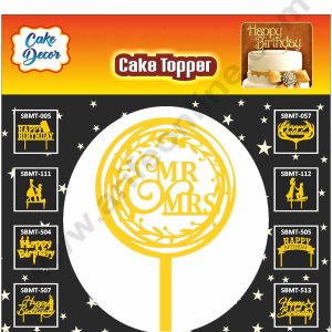 Cake Decor Mirror Shimmer Shining Acrylic Cake Topper Mr. and Mrs. Round