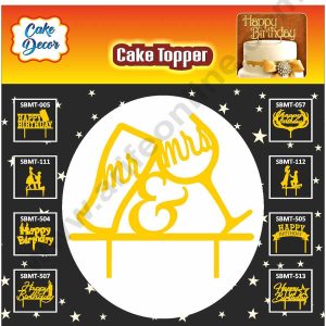 Cake Decor Mirror Shimmer Shining Acrylic Cake Topper Mr. and Mrs. with Glass and Bottle SBMT-802