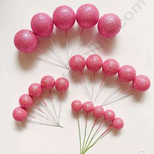 Cake Decor Pink Glitter Faux Ball Toppers For Cake and Cupcake Decoration - (20pcs Pack)